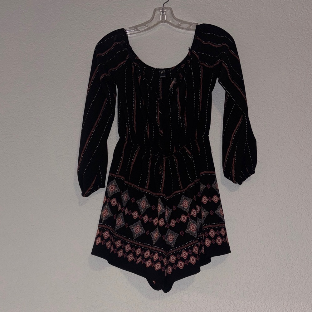 Windsor Black Long-Sleeve Printed Romper with Pink Accent